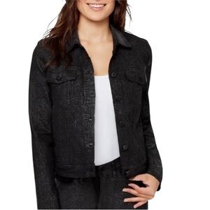 NWOT William Rast Women's Small Black Metalic Jean Jacket With Rivet Buttons